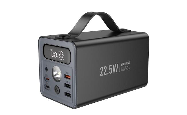 HOCO J138 Power Bank with Ultra Large 60,000mAh Capacity 22.5W PD20W DC12V Multi-function, Dual Type-C Input and Type-C and triple USB-A output, LED digital display of power level, With LED lamp and handle - Black